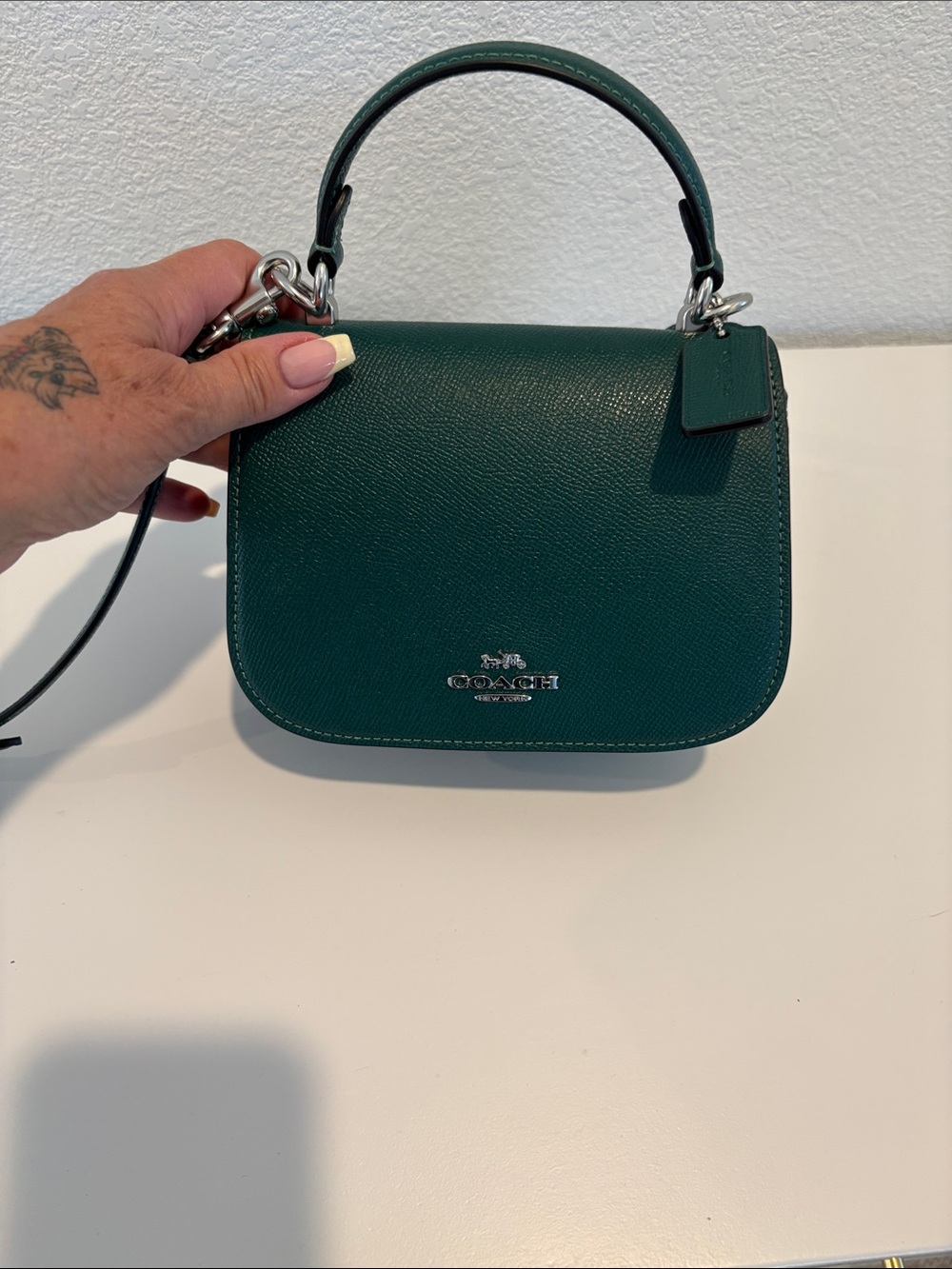Coach Forest Green Pebbled Leather Top-Handle Satchel